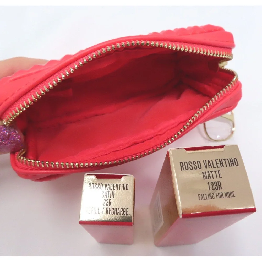 Valentino Rosso Valentino Lipstick Set 123R Matte 22R Satin Refill Red Pouch NEW